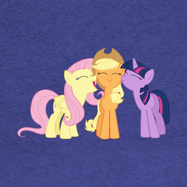 Fluttershy and Twilight nuzzling Applejack by CloudyGlow